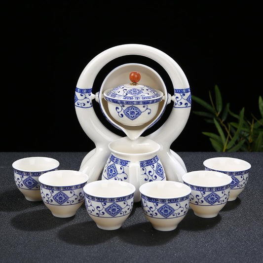 Sun Design Multiple-color  Blue and White Porcelain 360 Rotating Teapot Set Suit for Gift