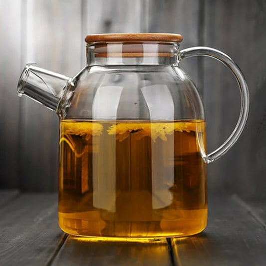 Bamboo Cover Large Capacity Heat-resistant Transparent Glass Teapot