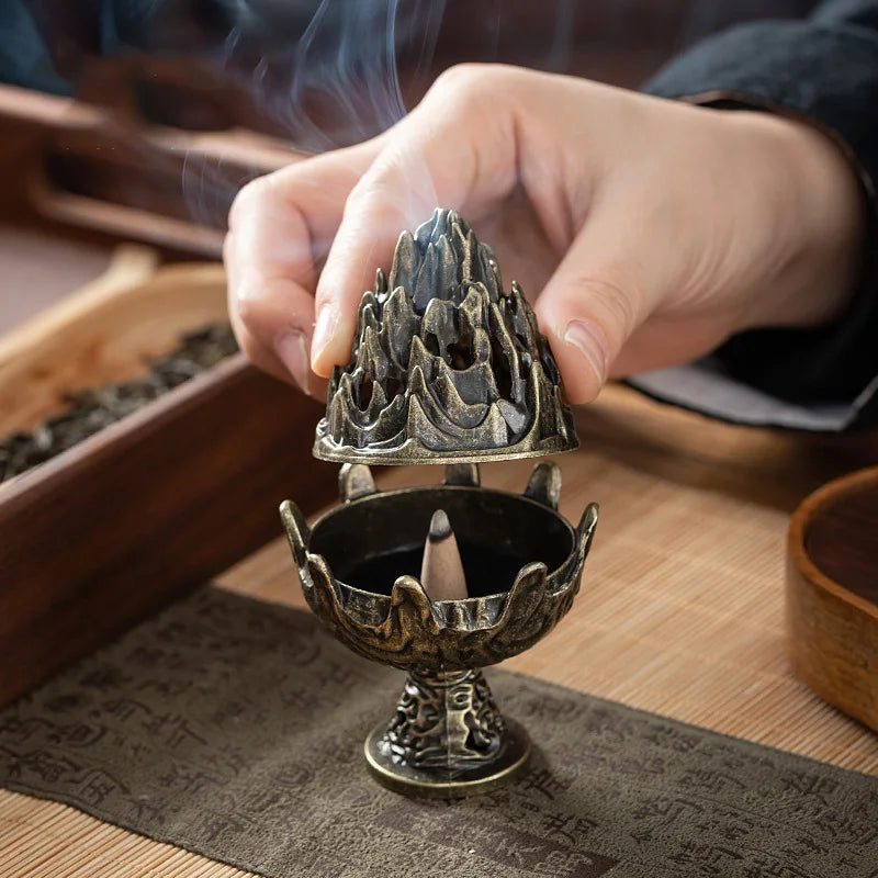 Vintage Alloy Mountain Cone Shape Incense Burner