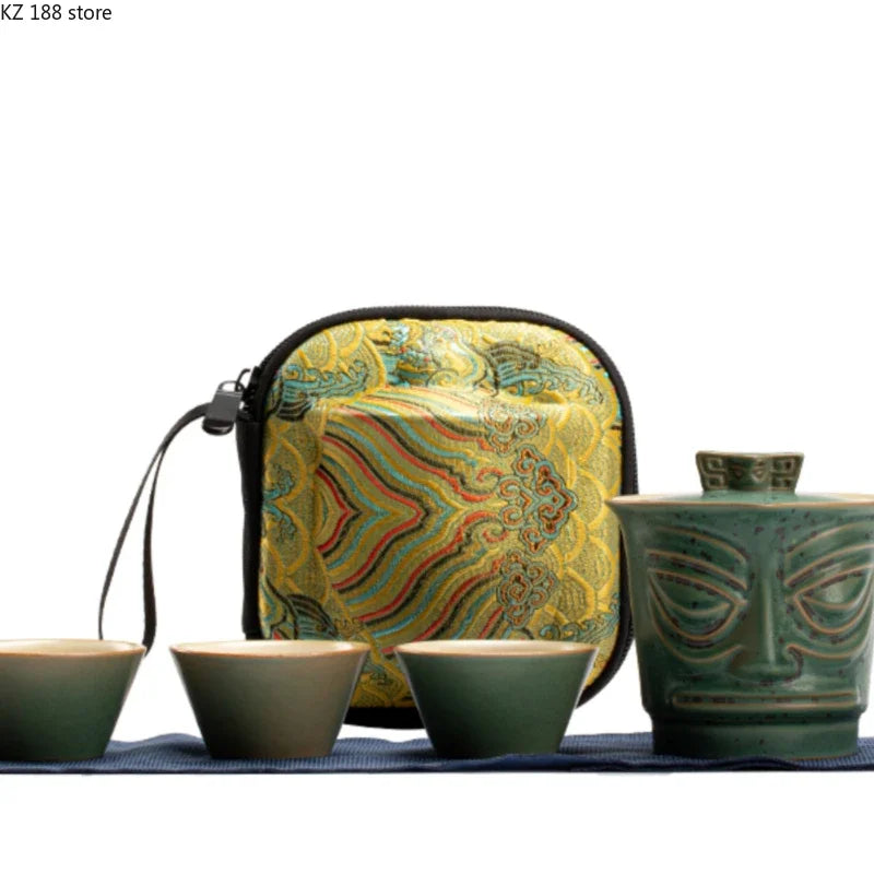 Sanxingdui One Pot Fills Three Cups Portable Teaware Set