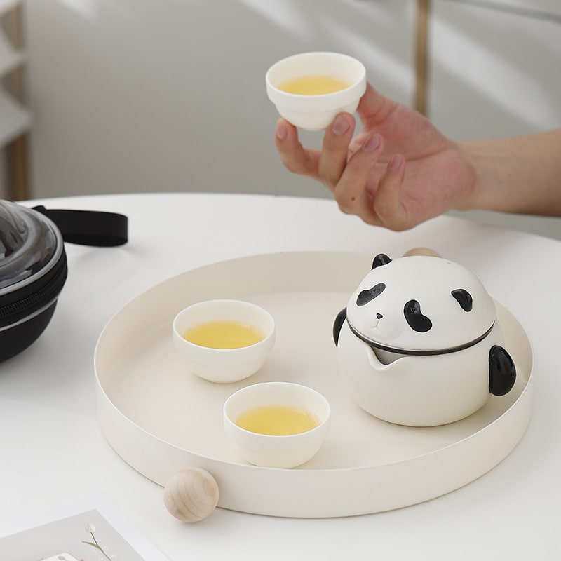 Ceramic Outdoor Portable Panda Travel Teapot Tea Set