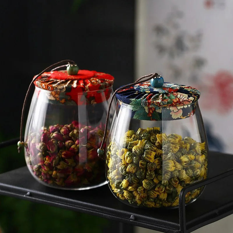 Cloth Cover High Temperature Sealed Glass Storage Bottle Tea Canister