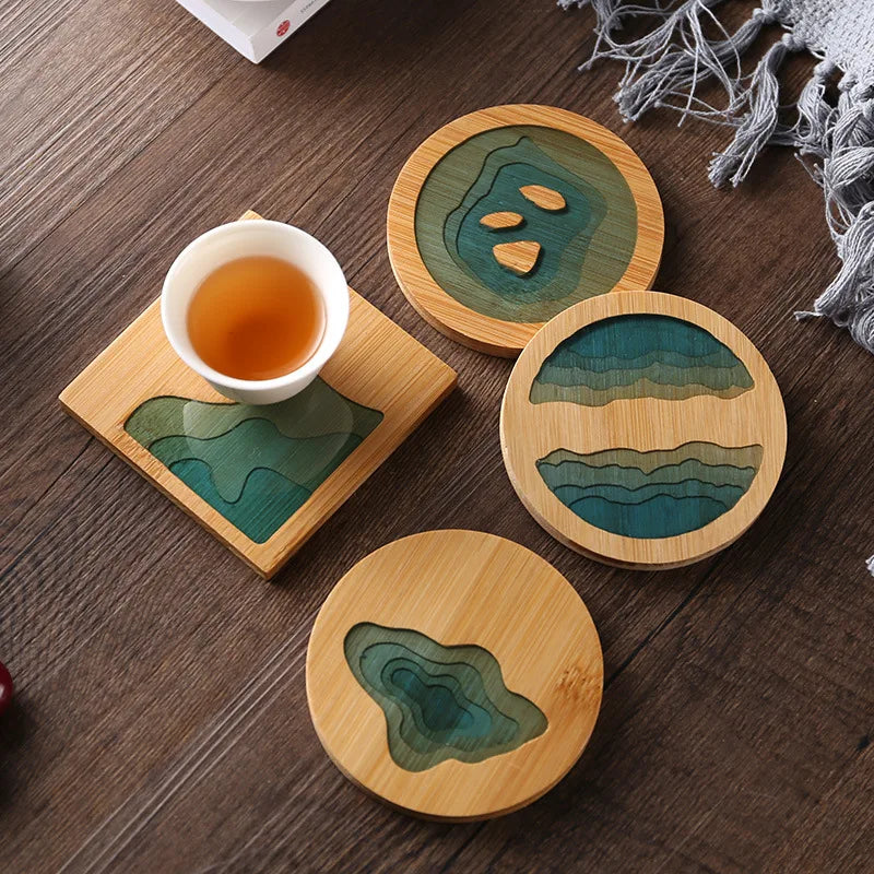 Creative Epoxy Resin Transparent Bamboo Round Tea Coaster Cup Holder