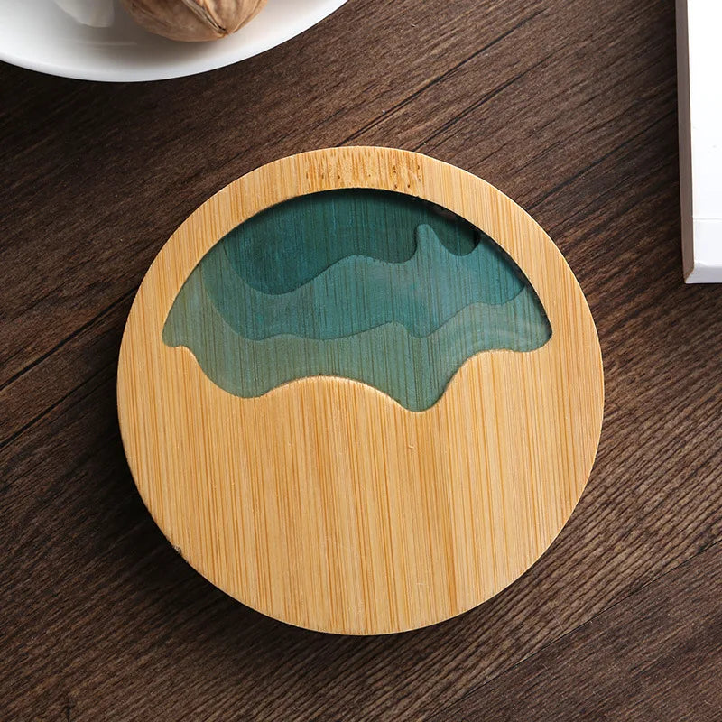 Creative Epoxy Resin Transparent Bamboo Round Tea Coaster Cup Holder