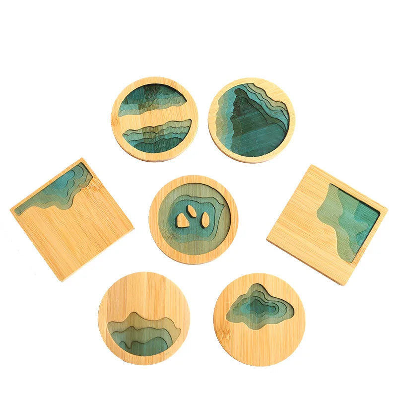 Creative Epoxy Resin Transparent Bamboo Round Tea Coaster Cup Holder