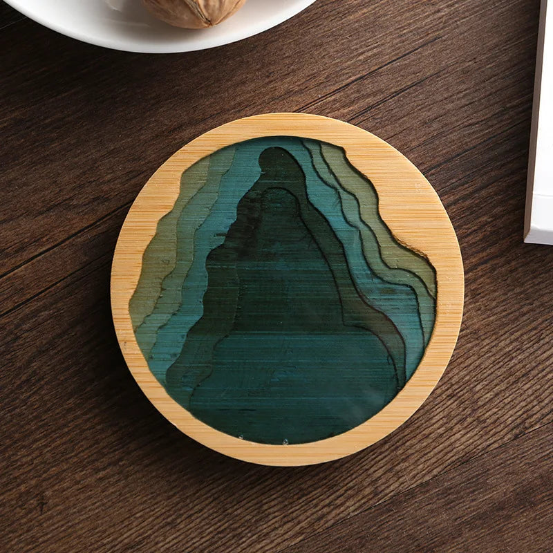 Creative Epoxy Resin Transparent Bamboo Round Tea Coaster Cup Holder