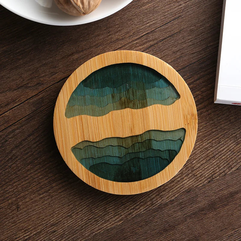 Creative Epoxy Resin Transparent Bamboo Round Tea Coaster Cup Holder