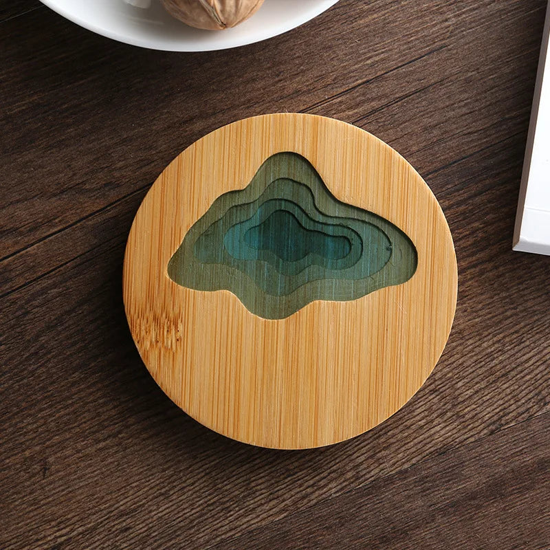 Creative Epoxy Resin Transparent Bamboo Round Tea Coaster Cup Holder