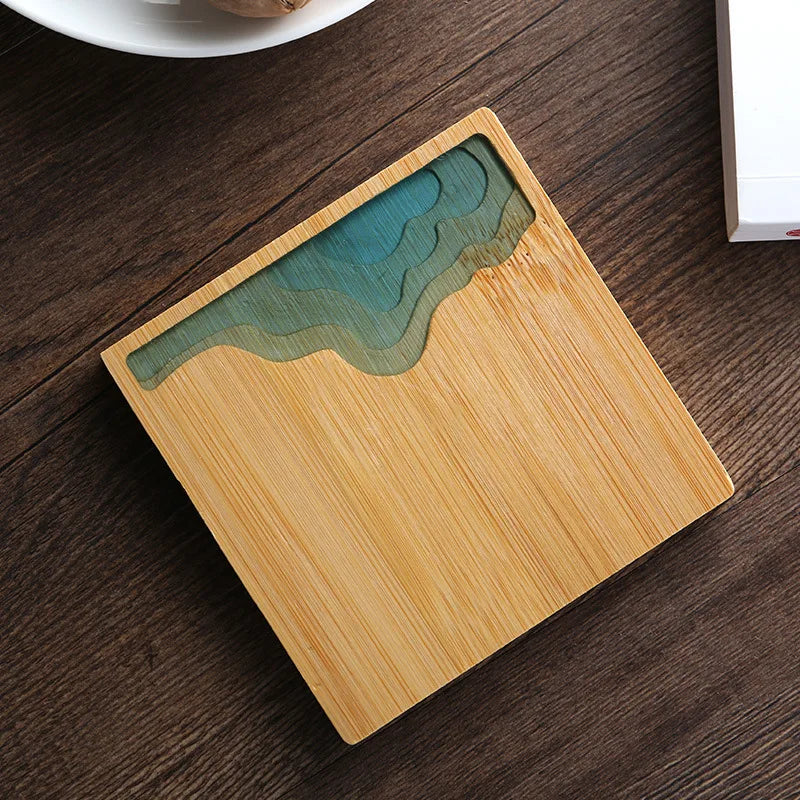 Creative Epoxy Resin Transparent Bamboo Round Tea Coaster Cup Holder