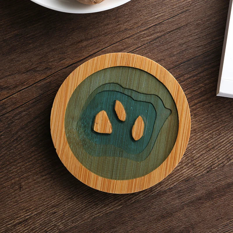 Creative Epoxy Resin Transparent Bamboo Round Tea Coaster Cup Holder