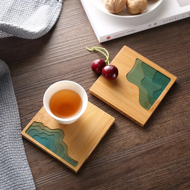 Creative Epoxy Resin Transparent Bamboo Round Tea Coaster Cup Holder