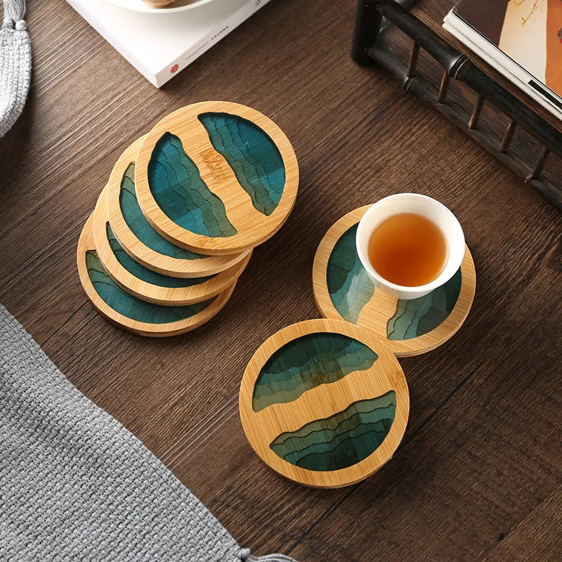 Creative Epoxy Resin Transparent Bamboo Round Tea Coaster Cup Holder