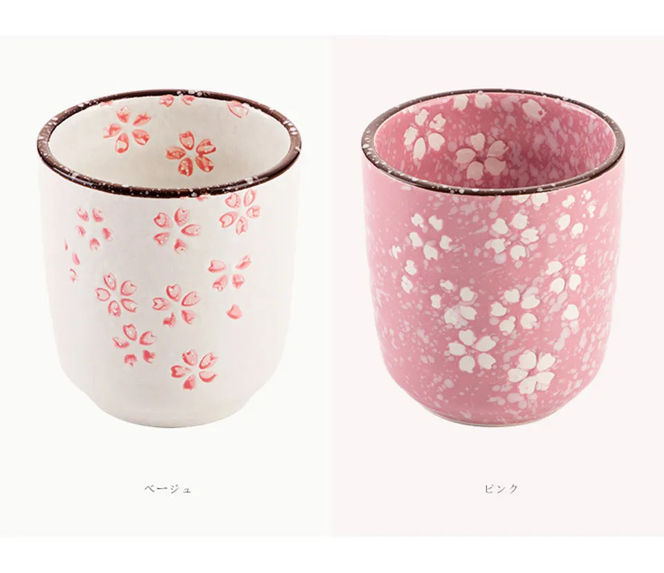 Japanese Style Pink Sakura Ceramic Underglaze Porcelain Tea Cup