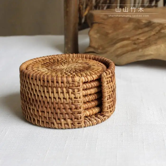 Nature Bamboo Handmade Rattan Cup Coasters Set