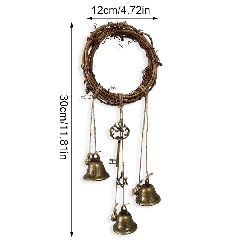 Bohemian Handmade Rattan Weaving Wreath Hemp Rope  Wind Chimes