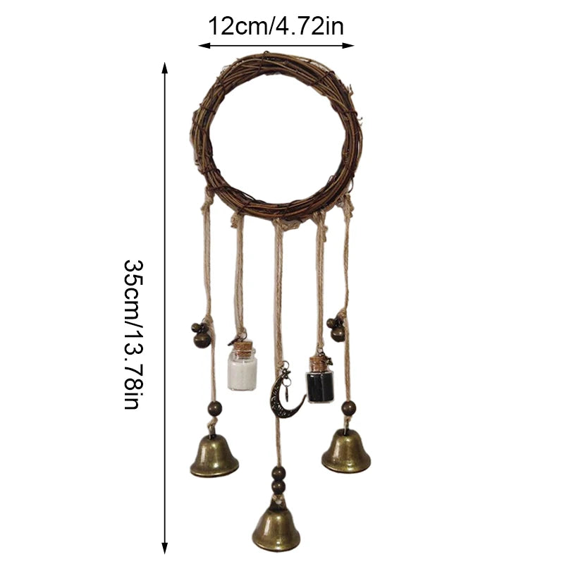 Bohemian Handmade Rattan Weaving Wreath Hemp Rope  Wind Chimes