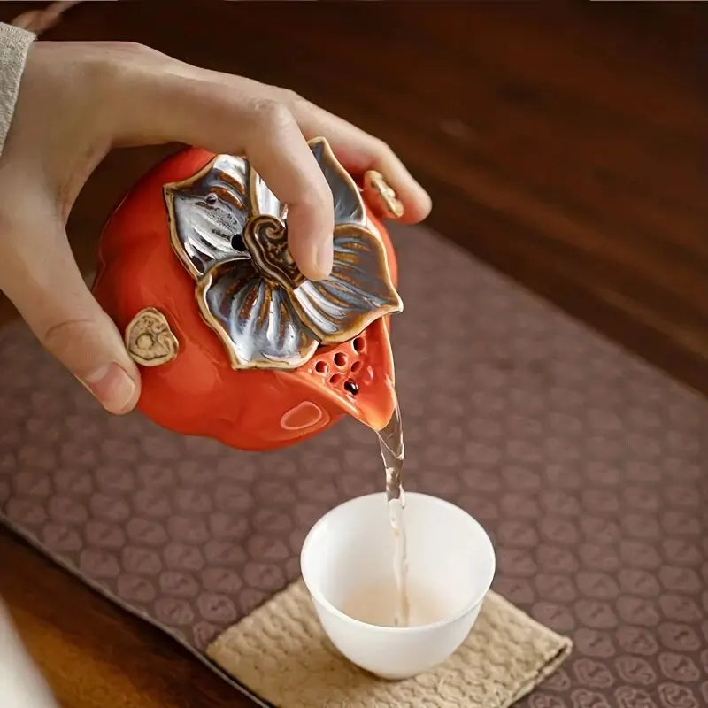 Handmade Ceramics Small And Cute Persimmon Teapot Set