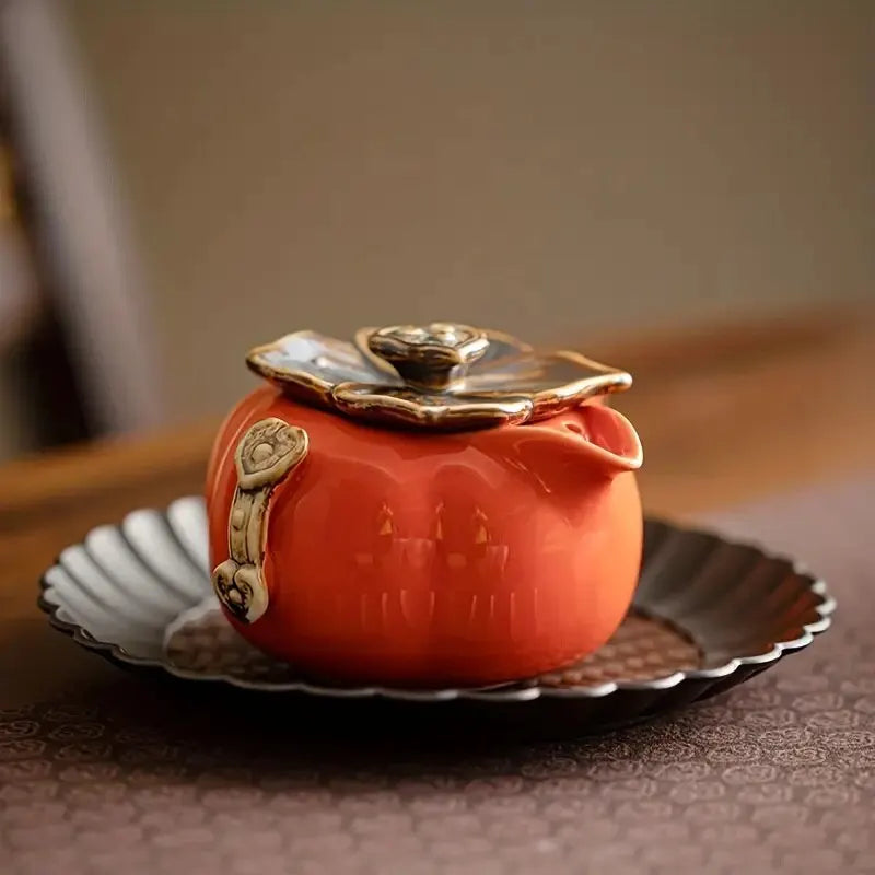 Handmade Ceramics Small And Cute Persimmon Teapot Set