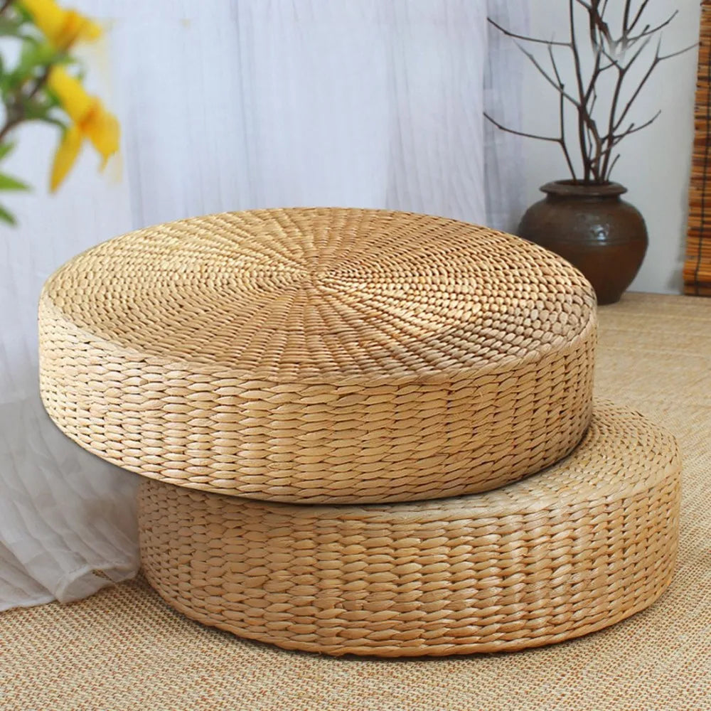 Natural Weave Handmade Straw Round Pouf Meditation Product Tatami Cushion