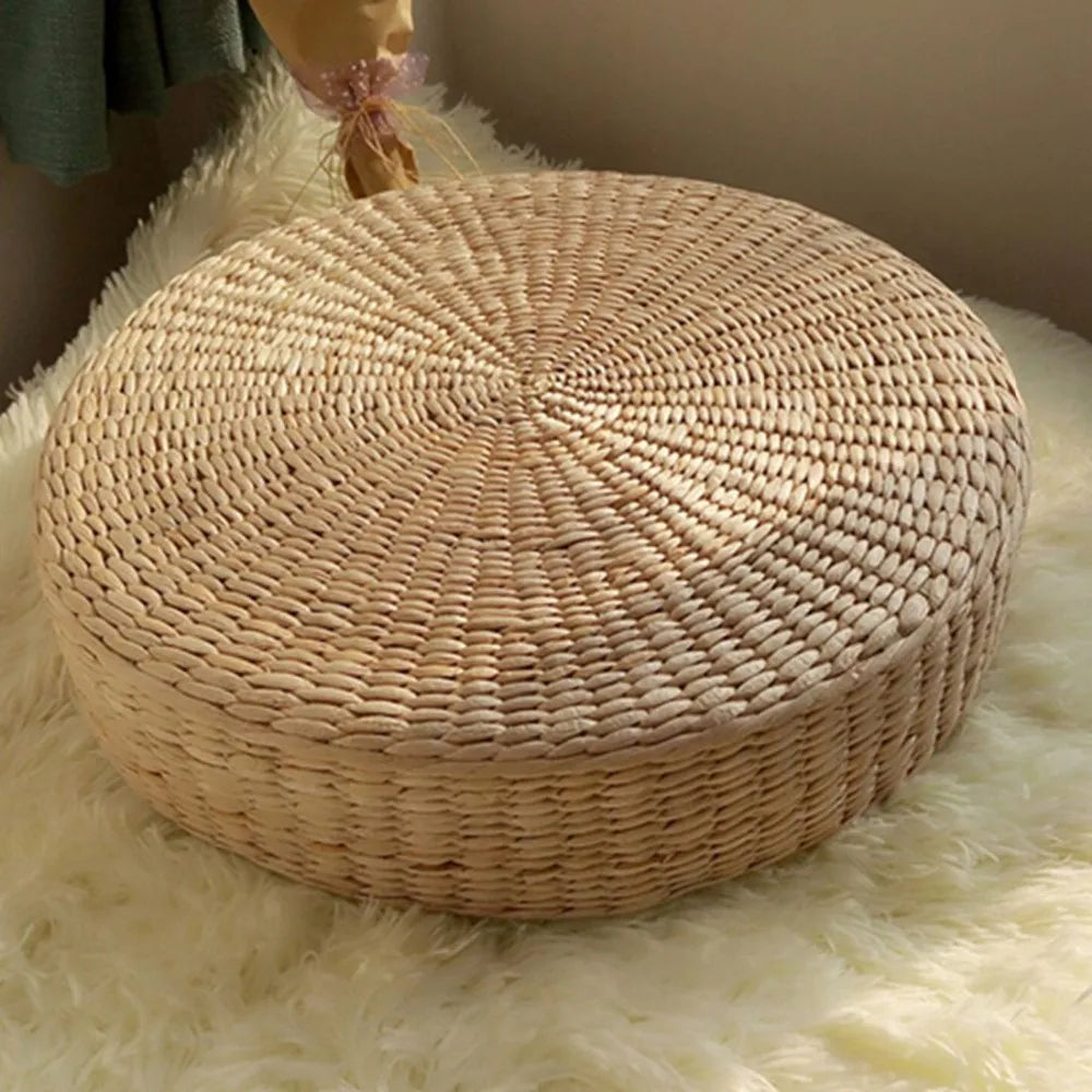 Natural Weave Handmade Straw Round Pouf Meditation Product Tatami Cushion