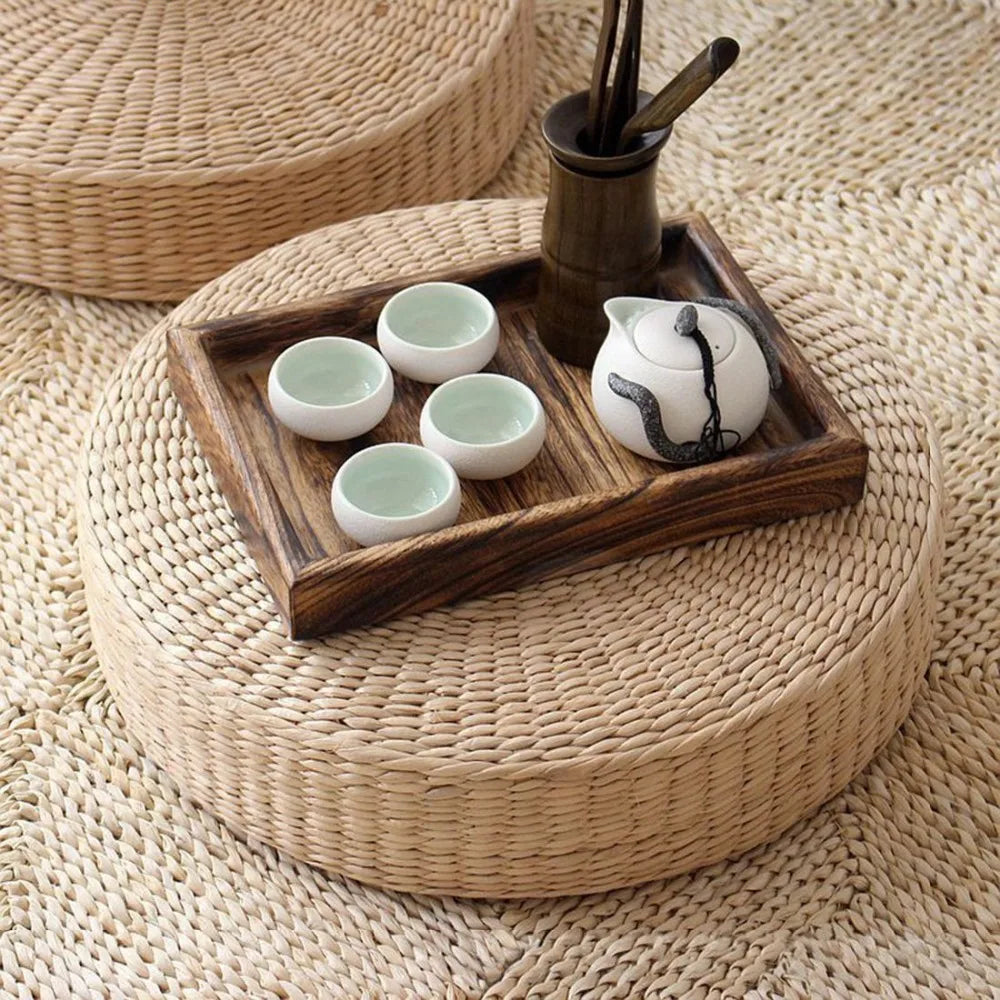 Natural Weave Handmade Straw Round Pouf Meditation Product Tatami Cushion