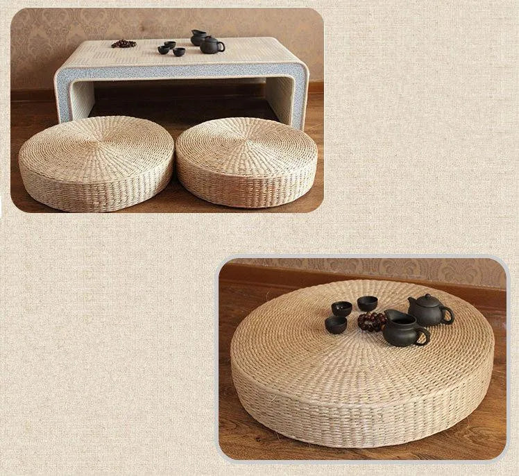 Natural Weave Handmade Straw Round Pouf Meditation Product Tatami Cushion