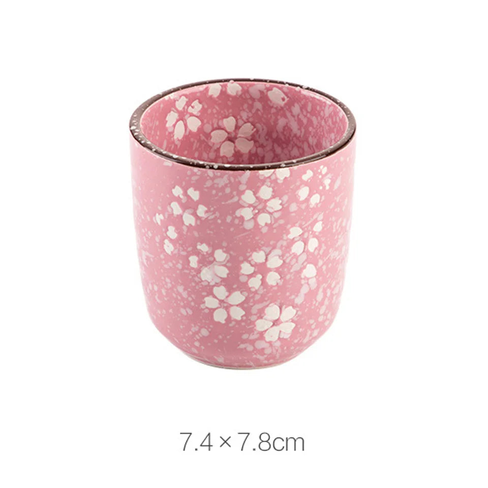 Japanese Style Pink Sakura Ceramic Underglaze Porcelain Tea Cup