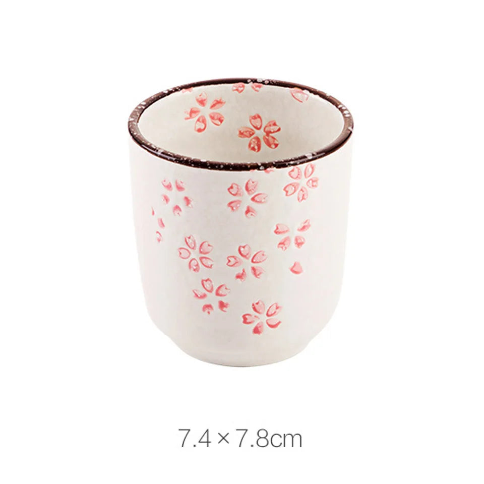 Japanese Style Pink Sakura Ceramic Underglaze Porcelain Tea Cup