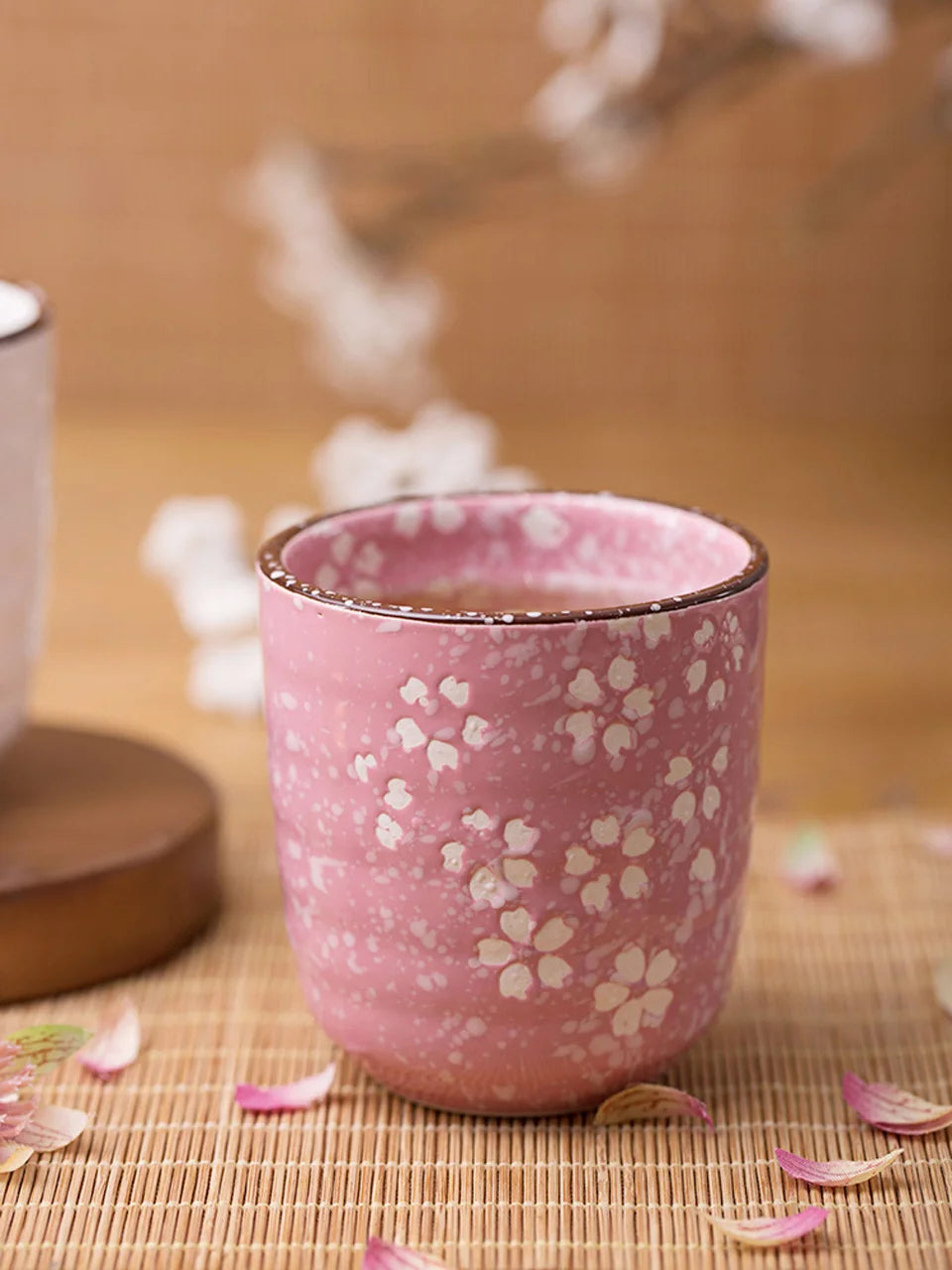 Japanese Style Pink Sakura Ceramic Underglaze Porcelain Tea Cup