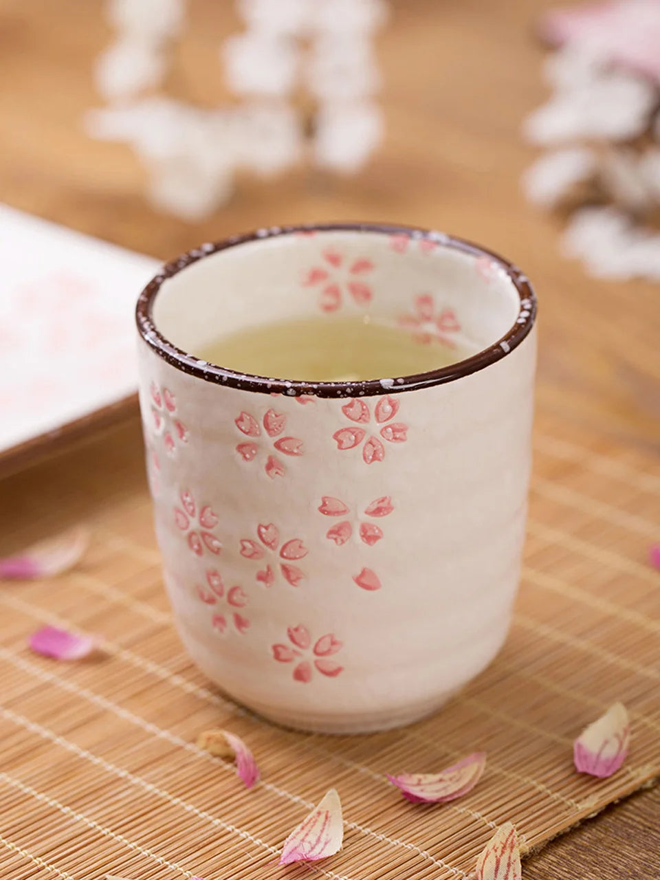 Japanese Style Pink Sakura Ceramic Underglaze Porcelain Tea Cup