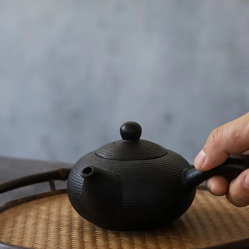 Japanese Style Black Handmade Crockery Ceramic Teapot