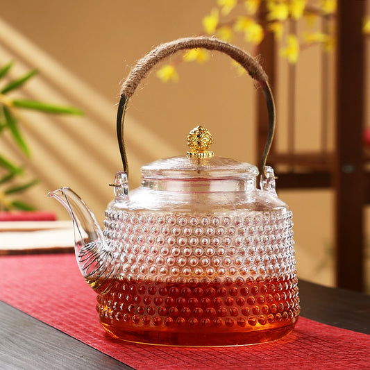 Linen Handle Rivet Pattern Thickened Glass Teapot