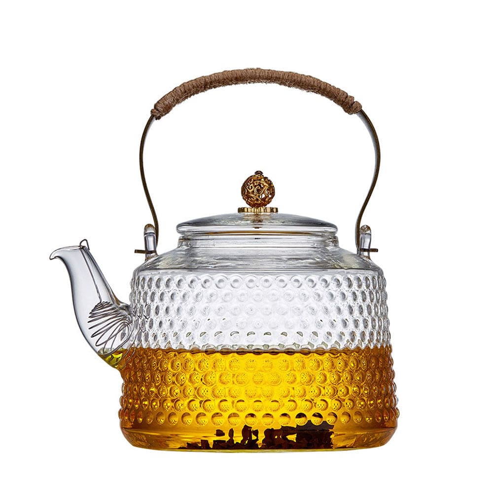 Linen Handle Rivet Pattern Thickened Glass Teapot