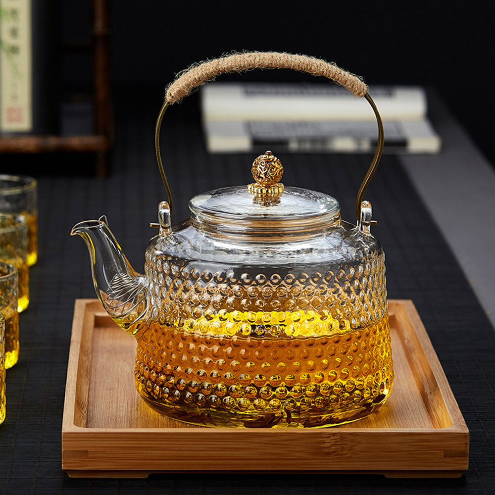 Linen Handle Rivet Pattern Thickened Glass Teapot