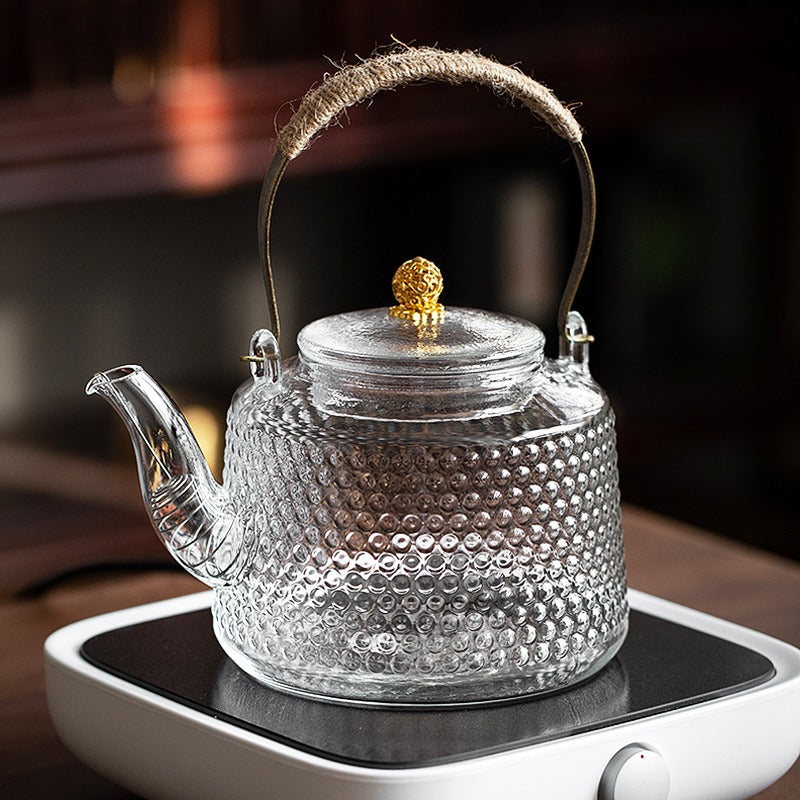 Linen Handle Rivet Pattern Thickened Glass Teapot