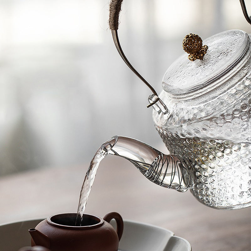 Linen Handle Rivet Pattern Thickened Glass Teapot