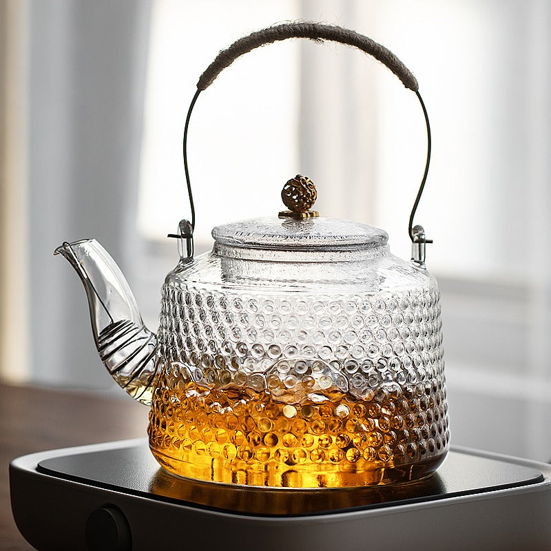 Linen Handle Rivet Pattern Thickened Glass Teapot