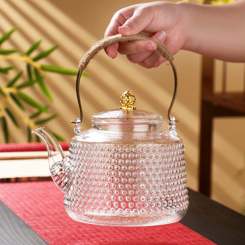 Linen Handle Rivet Pattern Thickened Glass Teapot