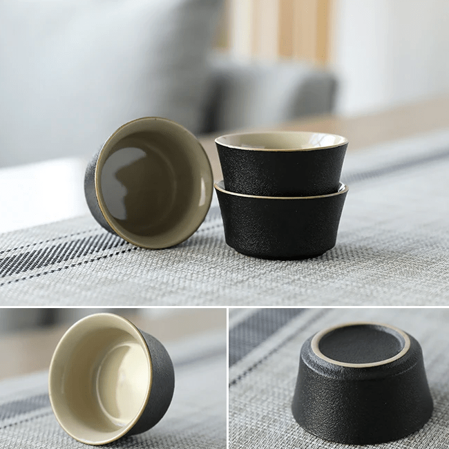 Minimalistisches chinesisches Gongfu-Teeset aus schwarzem Porzellan mit Tablett-Ei, All-in-One-Geschenk