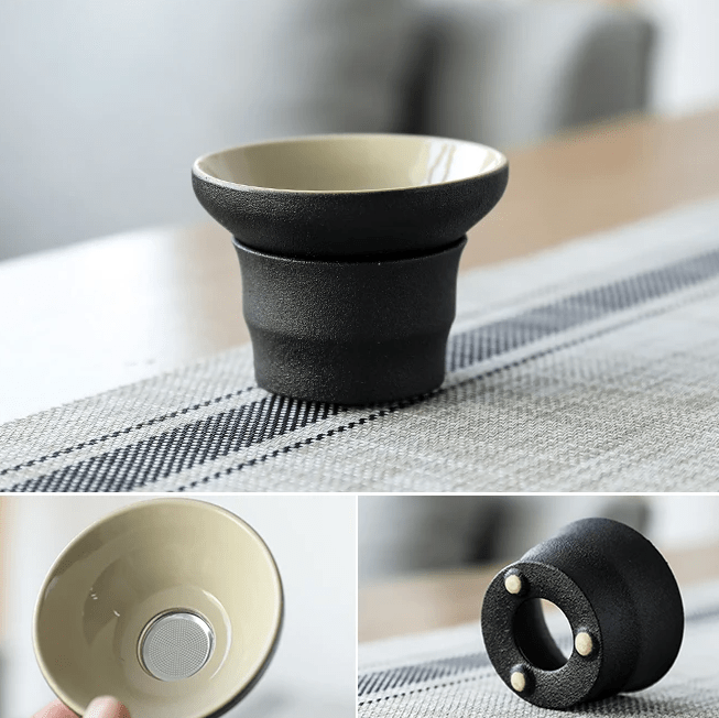 Minimalism Black Porcelain Chinese Gongfu Tea Set with Tray Infuser All-in-One Gift