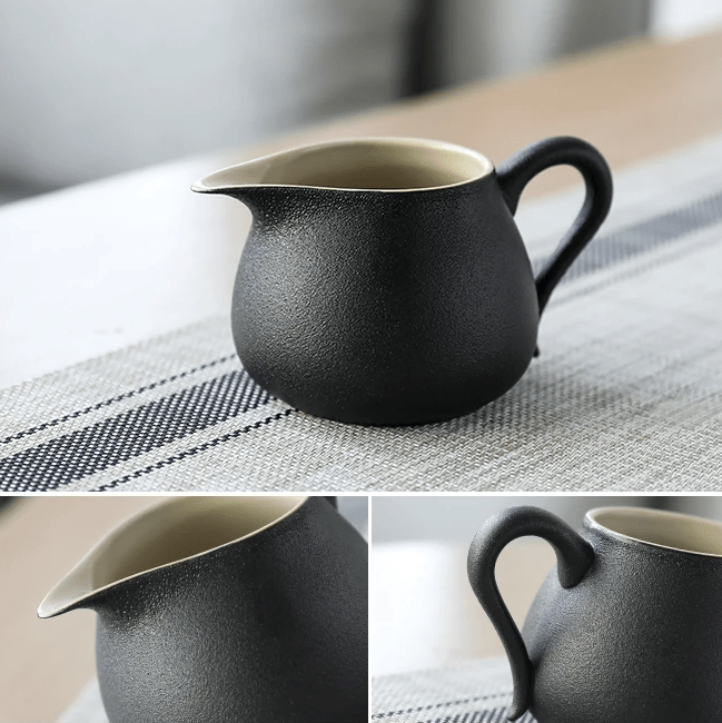 Minimalism Black Porcelain Chinese Gongfu Tea Set with Tray Infuser All-in-One Gift