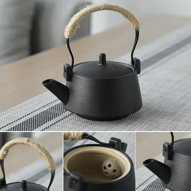 Minimalism Black Porcelain Chinese Gongfu Tea Set with Tray Infuser All-in-One Gift