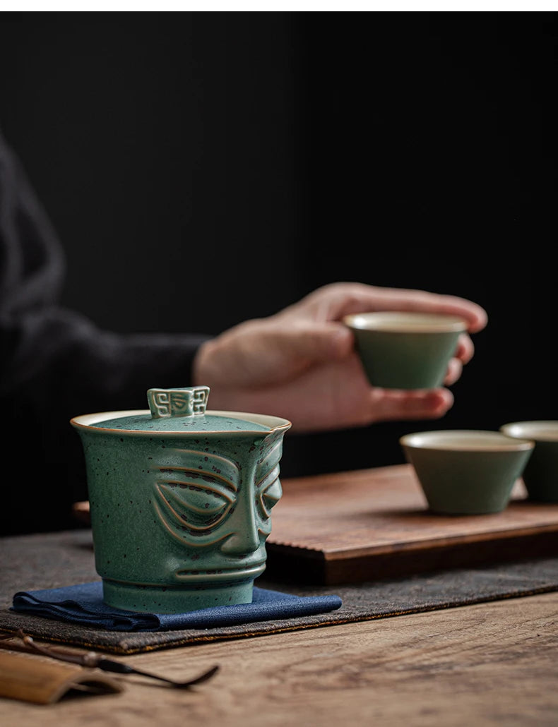 Sanxingdui One Pot Fills Three Cups Portable Teaware Set