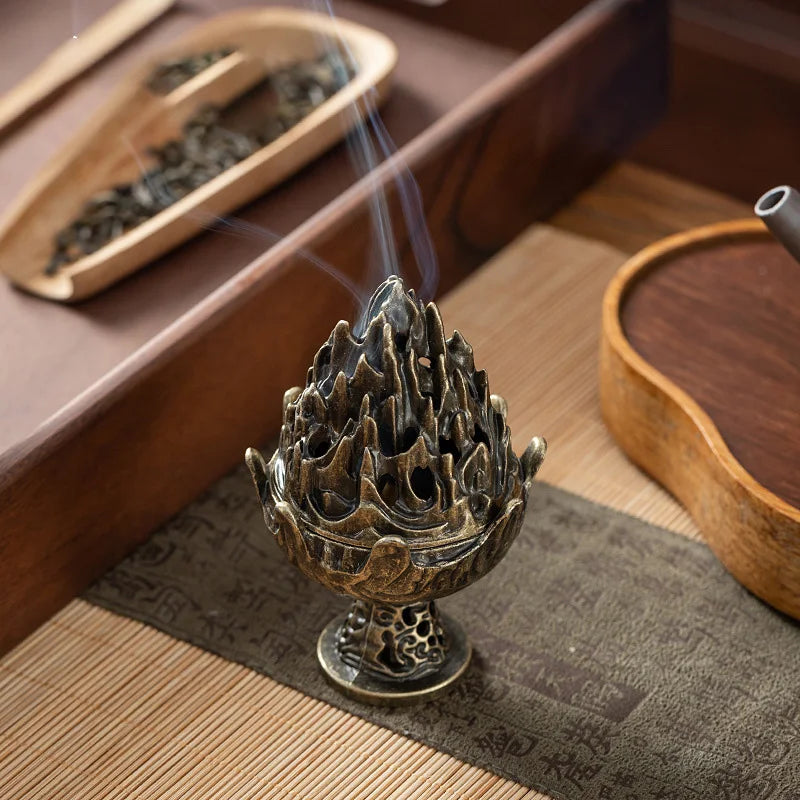 Vintage Alloy Mountain Cone Shape Incense Burner