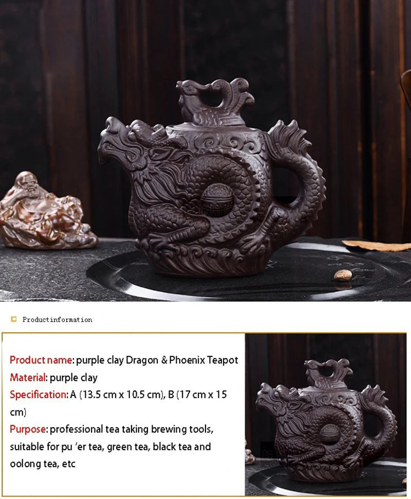 Chinese Style Traditional Dragon And Phoenix Handcrafted Tea Pot