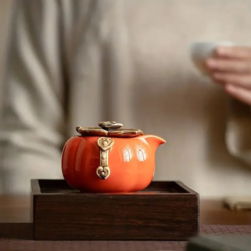 Handmade Ceramics Small And Cute Persimmon Teapot Set