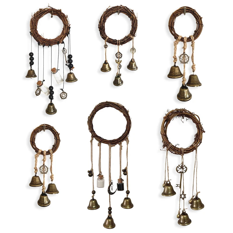 Bohemian Handmade Rattan Weaving Wreath Hemp Rope  Wind Chimes