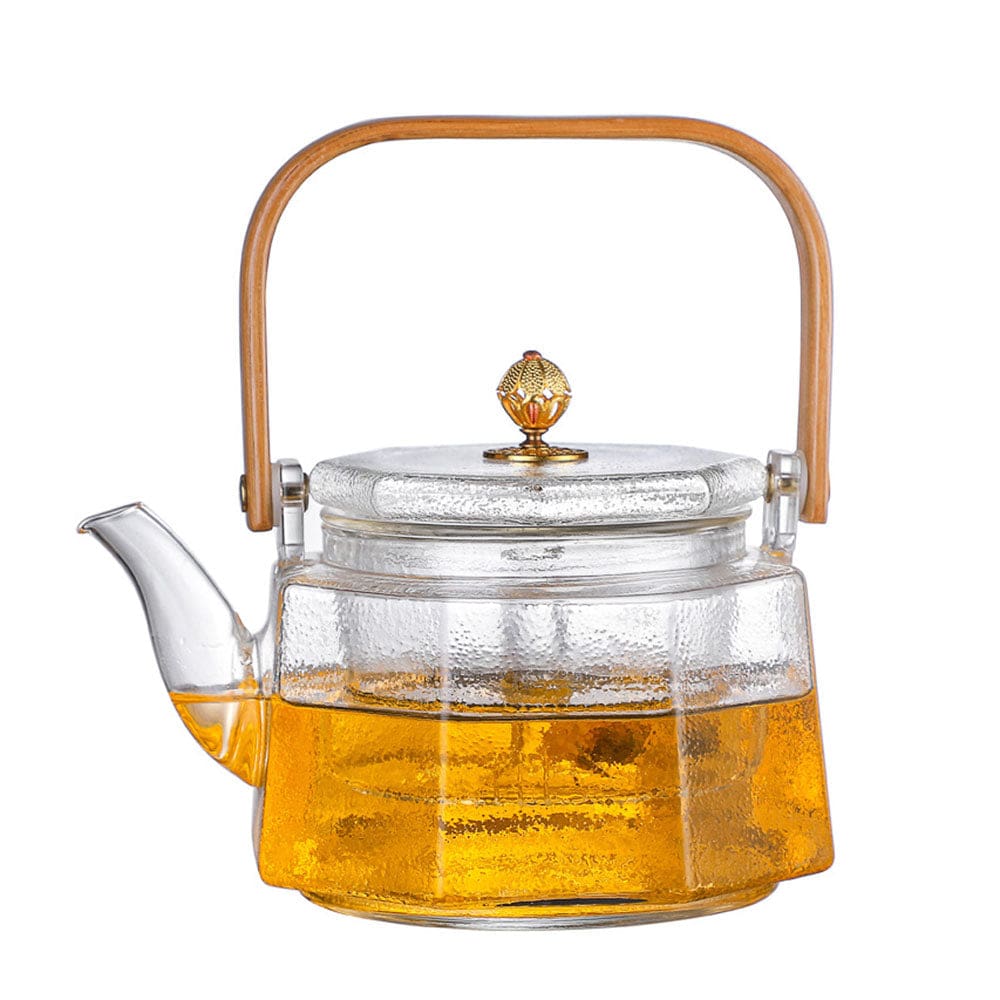 Square Wooden Handle Frosted Texture Glass Teapot